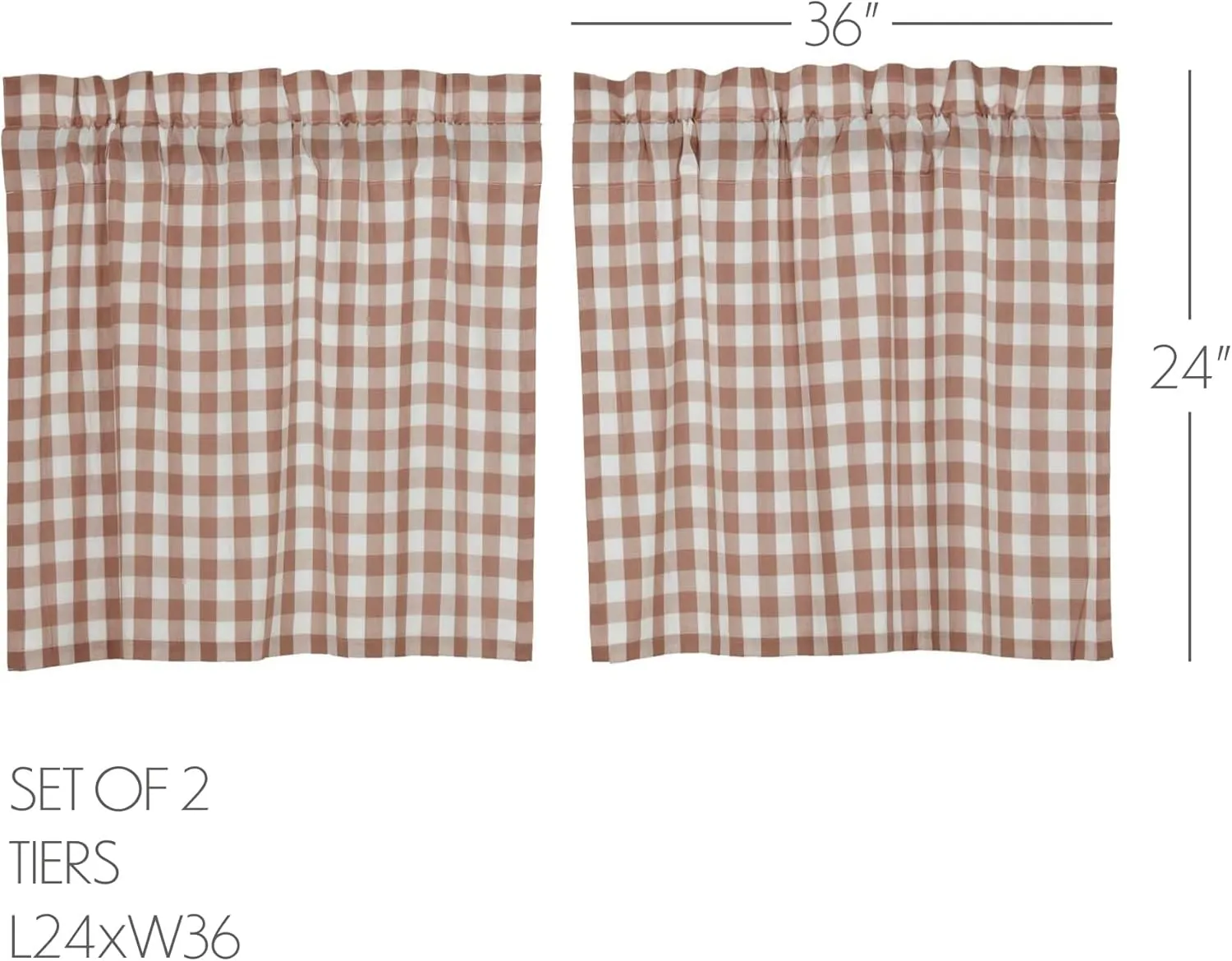 VHC Brands Annie Buffalo Portabella Brown Check Farmhouse Tier Curtain Set 24x36