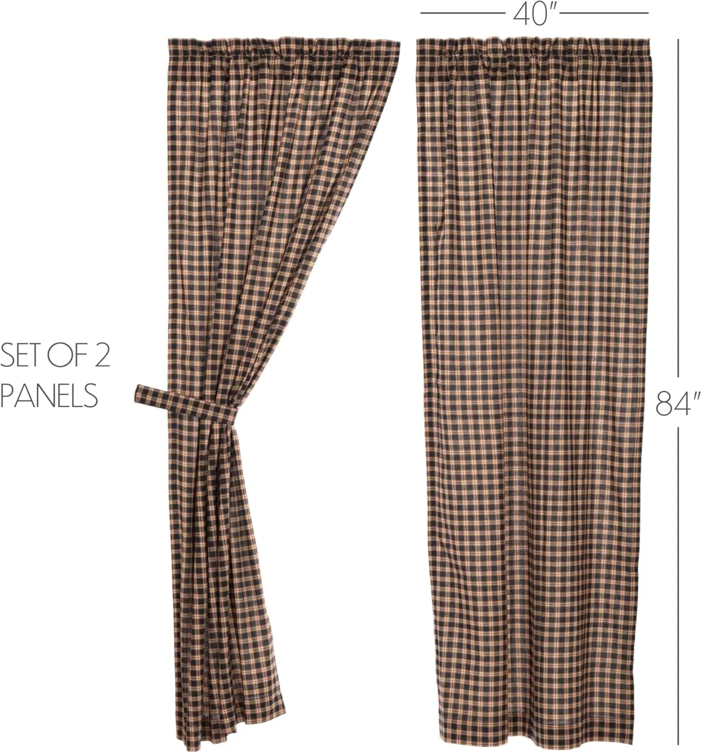 VHC Brands, Bingham Star, Cotton, 84x40, Plaid Star Panel, Set of 2, Black