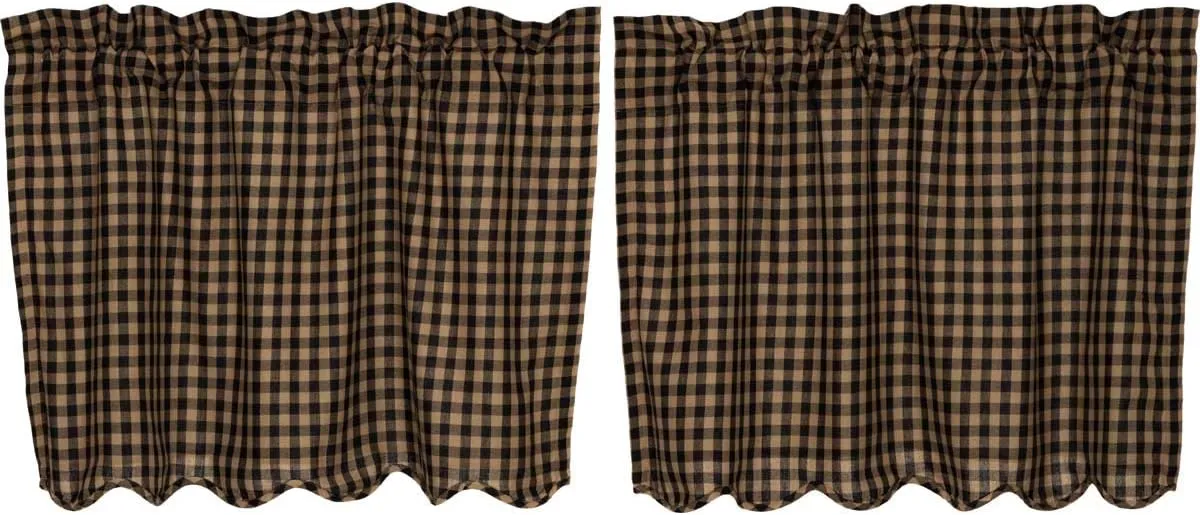 VHC Brands, Black Check, Cotton, L24xW36, Scalloped Tier, Set of 2, Black