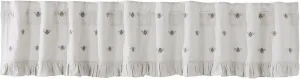 VHC Brands Embroidered Bee, Farmhouse Window Valance Curtain, Ruffled, Creme Yellow Grey, 16x90