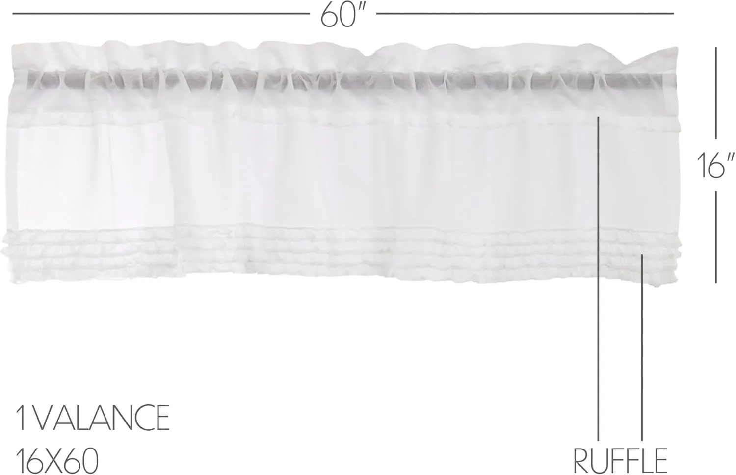 VHC Brands Farmhouse 16"x60" Valance White Rod Pocket Kitchen Window Curtains