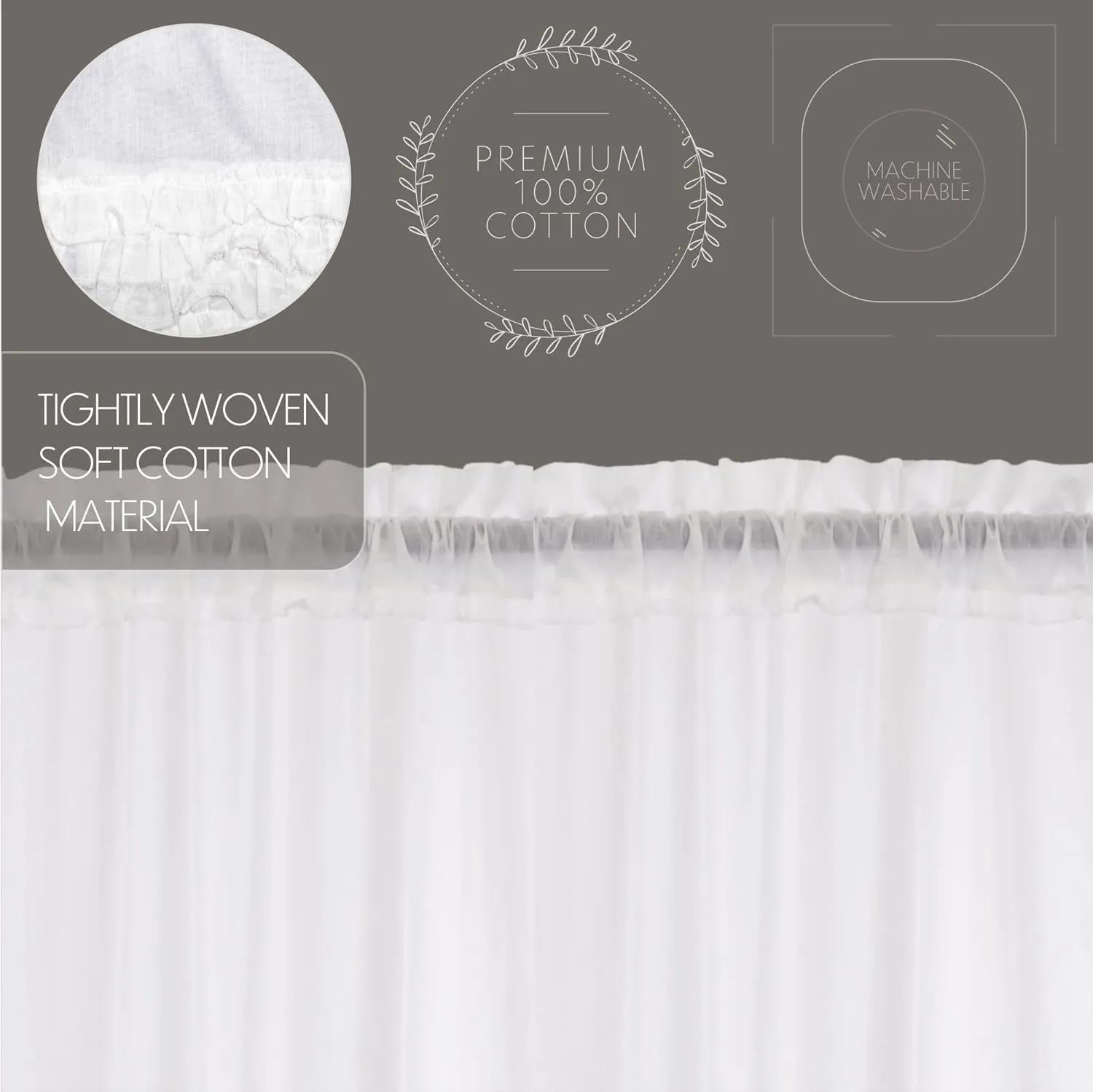 VHC Brands Farmhouse 16"x60" Valance White Rod Pocket Kitchen Window Curtains