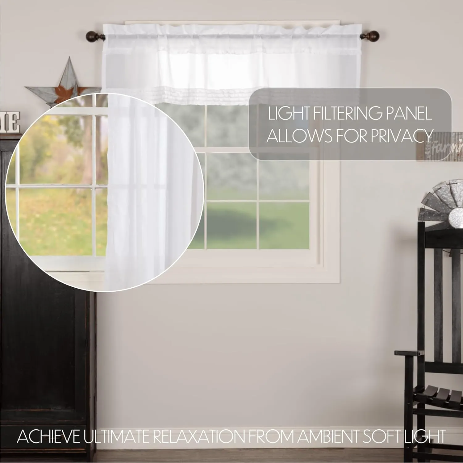 VHC Brands Farmhouse 16"x60" Valance White Rod Pocket Kitchen Window Curtains