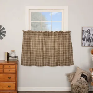 VHC Brands Farmhouse Kitchen Window Curtains-Sawyer Mill Plaid Tan Tier Pair, 36 Inches Long, Charcoal Black