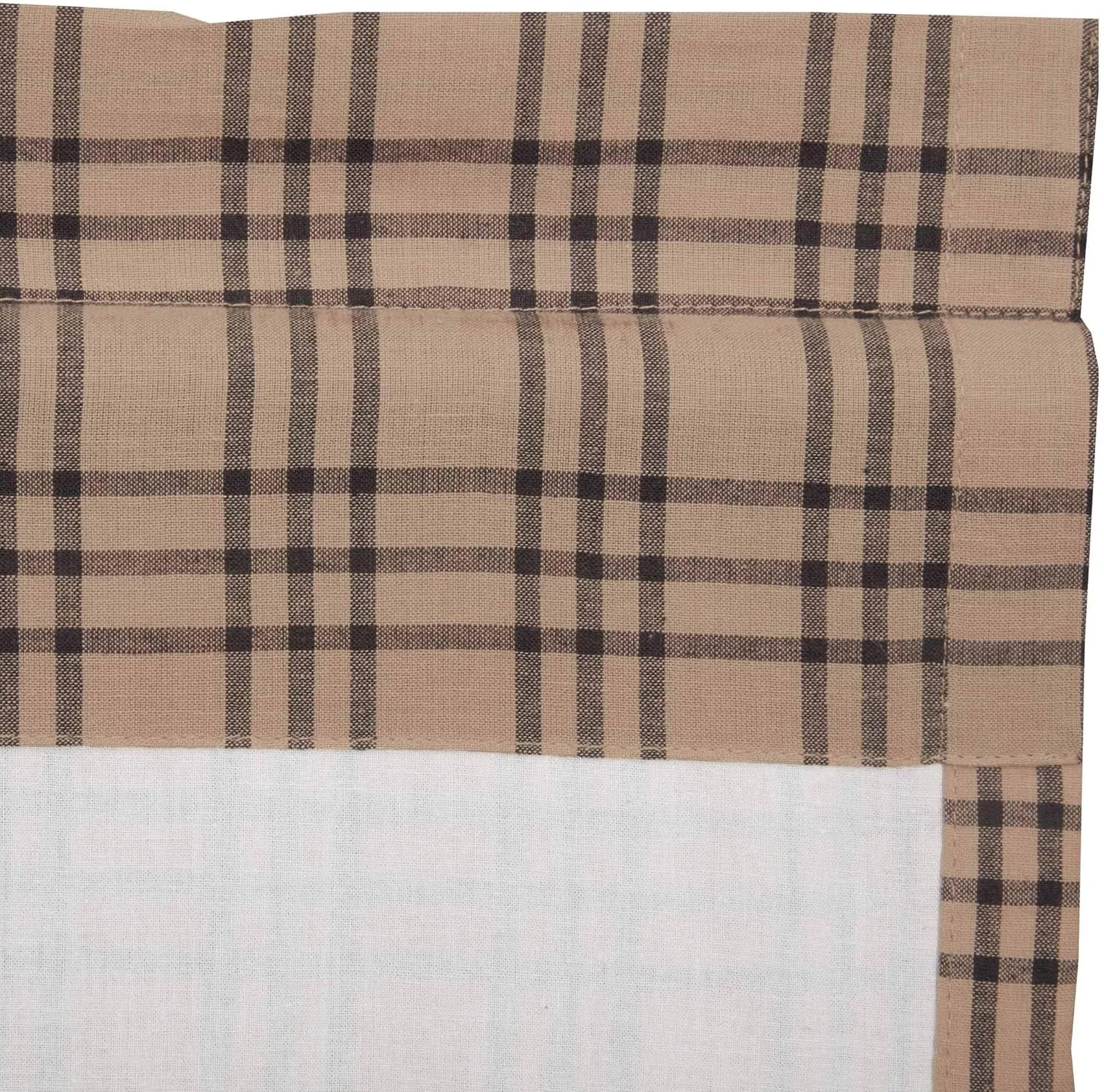 VHC Brands Farmhouse Window Bedroom Curtains-Sawyer Mill Plaid Tan Panel Pair 84 Inches Long, Charcoal Black