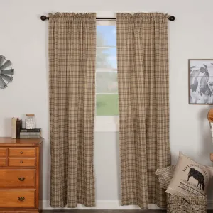 VHC Brands Farmhouse Window Bedroom Curtains-Sawyer Mill Plaid Tan Panel Pair 84 Inches Long, Charcoal Black