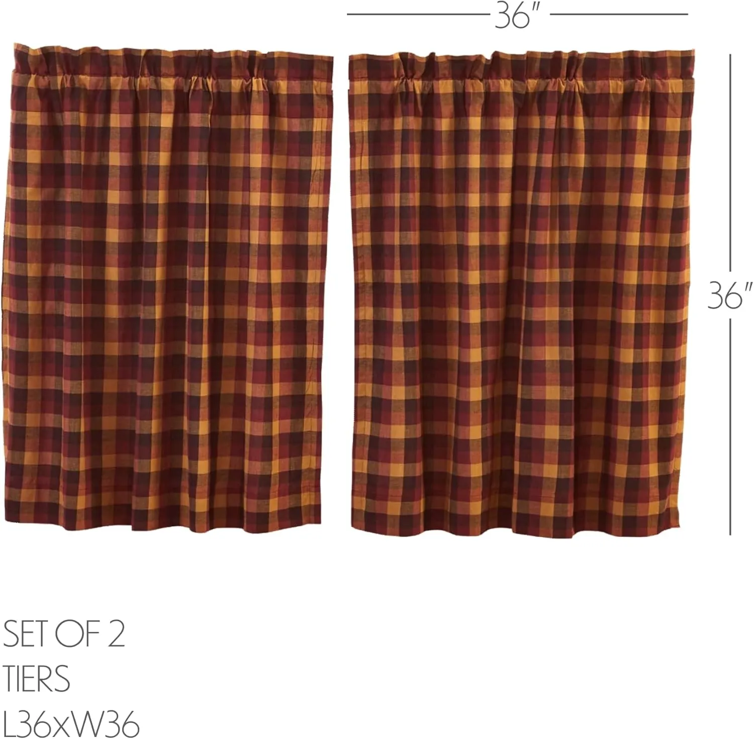 VHC Brands Heritage Farms, Primitive Check, L36xW36, Tier Set of 2. Red