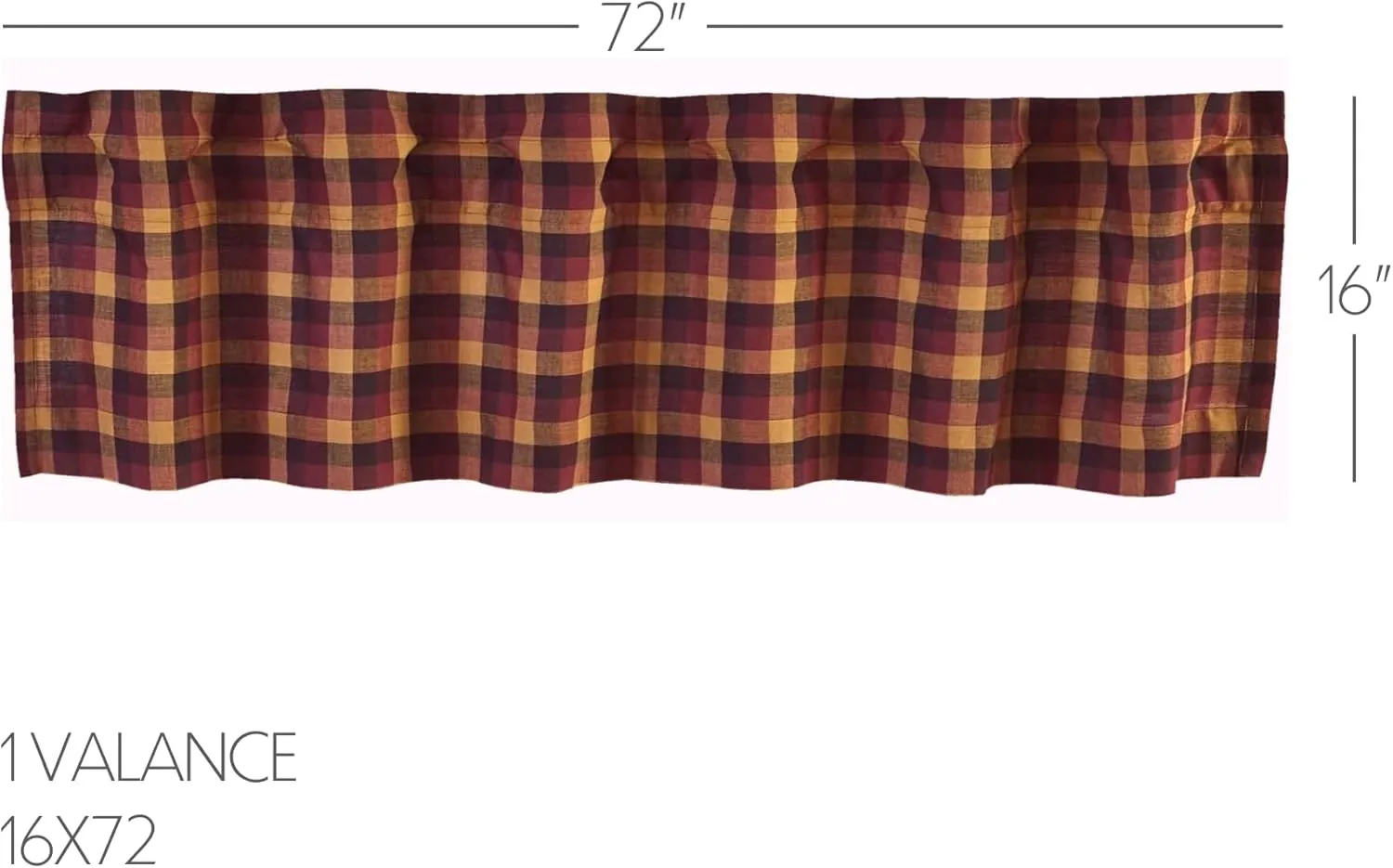 VHC Brands Heritage Farms, Primitive, Hanging Loops, Curtain, Check Valance, 16x72