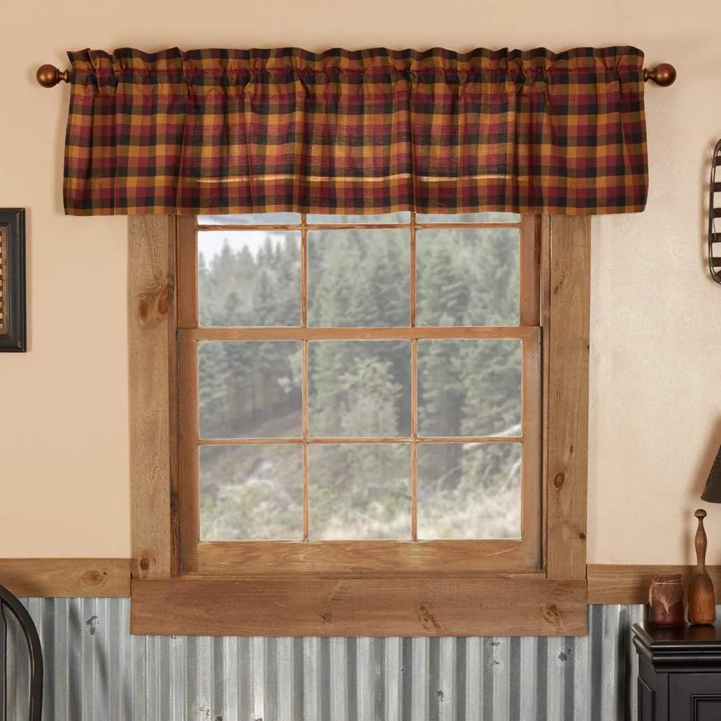VHC Brands Heritage Farms, Primitive, Hanging Loops, Curtain, Check Valance, 16x72