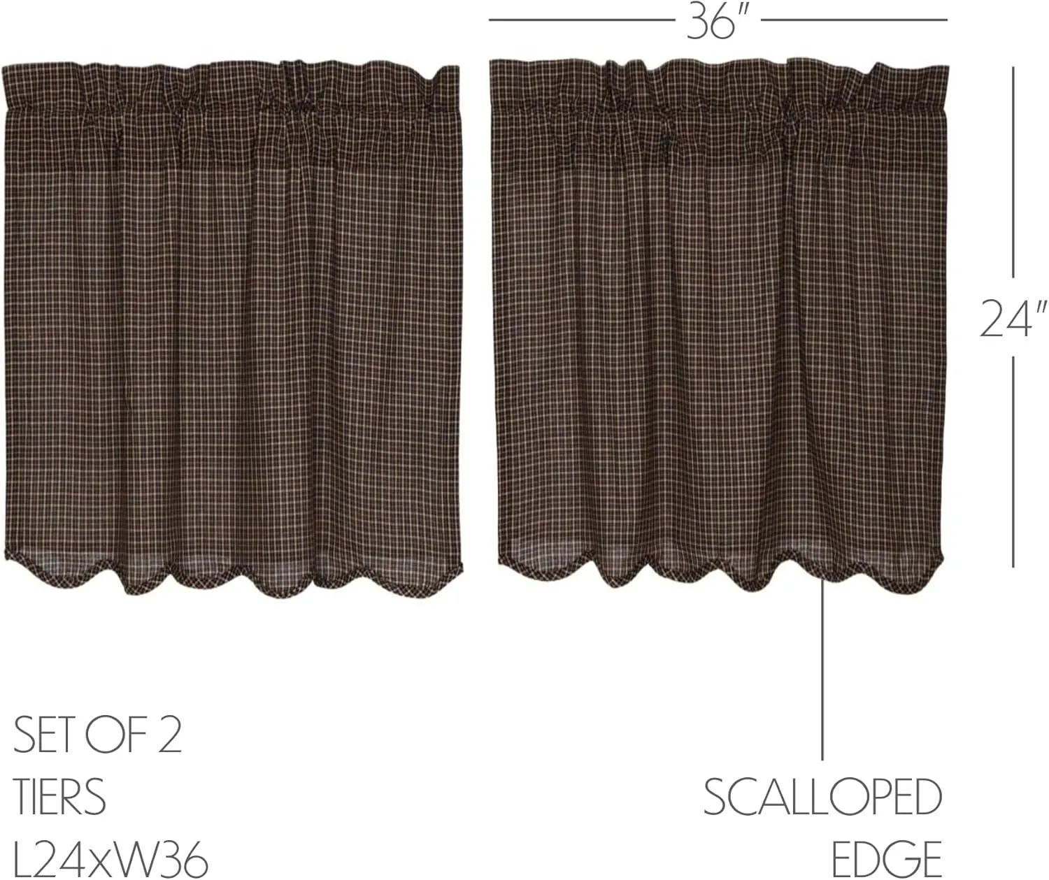 VHC Brands Kettle Grove, Plaid L24xW36, Tier Scalloped Set of 2, Black