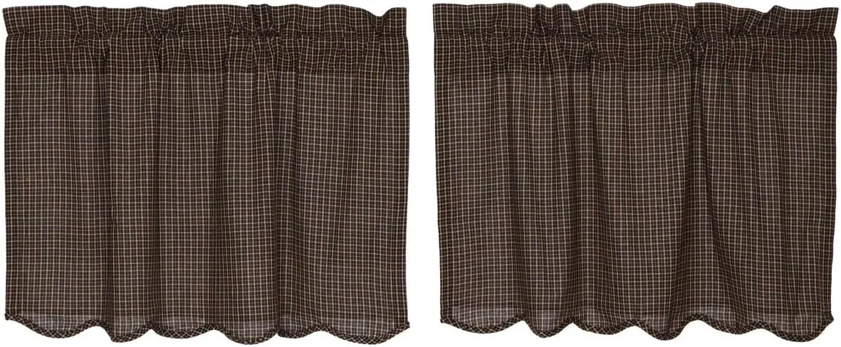 VHC Brands Kettle Grove, Plaid L24xW36, Tier Scalloped Set of 2, Black