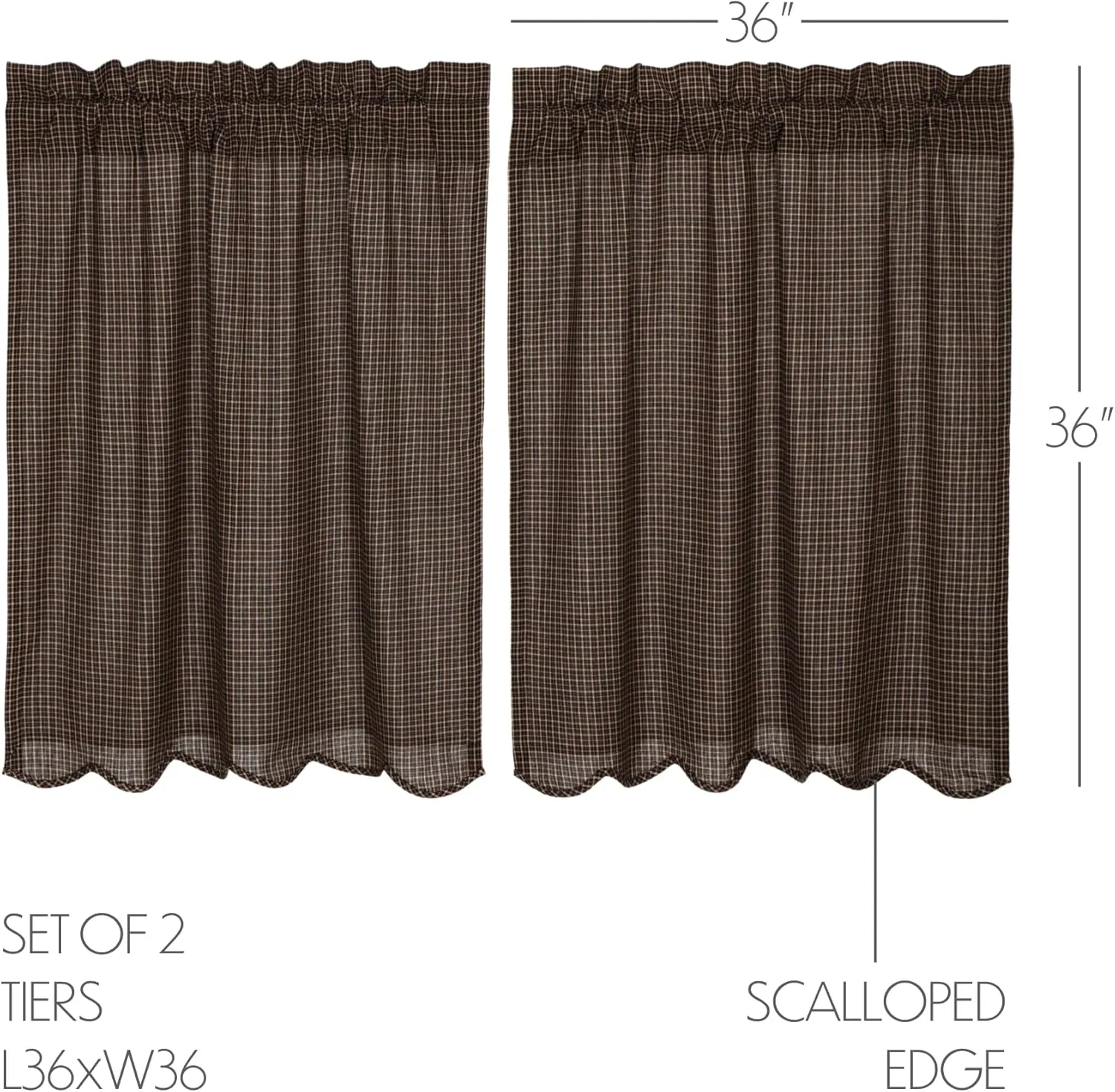 VHC Brands Kettle Grove, Plaid L36xW36, Tier Scalloped Set of 2, Black