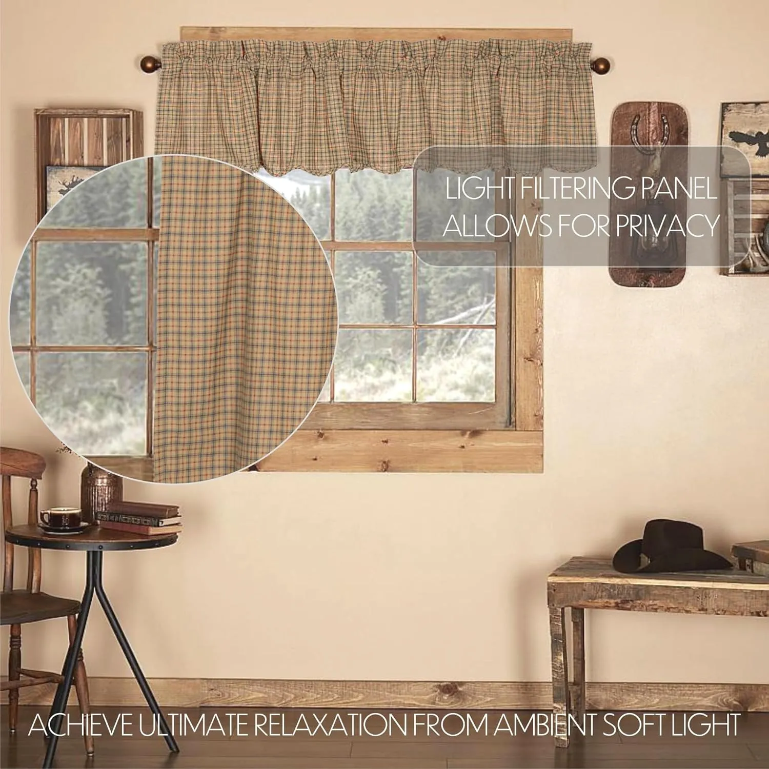 VHC Brands Millsboro Window Curtain, Valance Scalloped, Tan, 16x72
