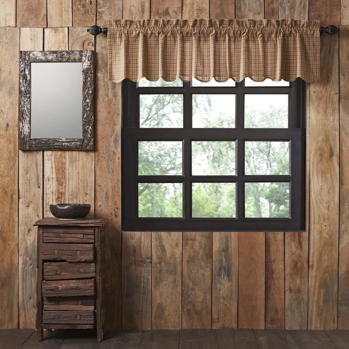 VHC Brands Millsboro Window Curtain, Valance Scalloped, Tan, 16x72