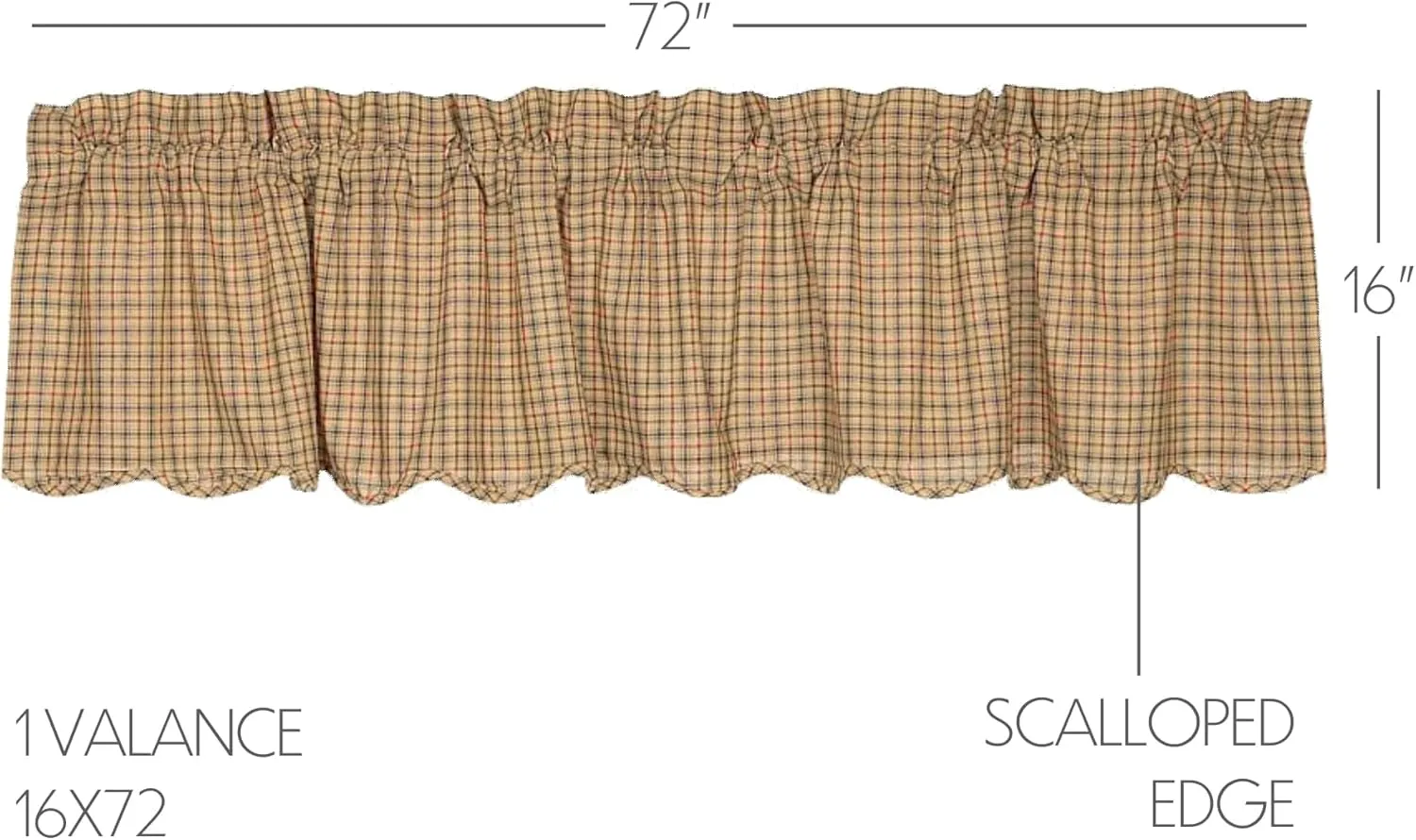 VHC Brands Millsboro Window Curtain, Valance Scalloped, Tan, 16x72