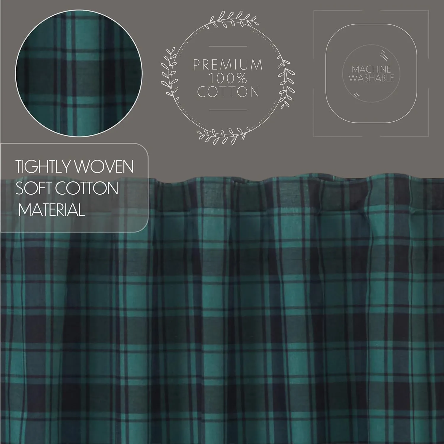VHC Brands, Pine Grove Plaid Curtain Valance, Green, 16x90