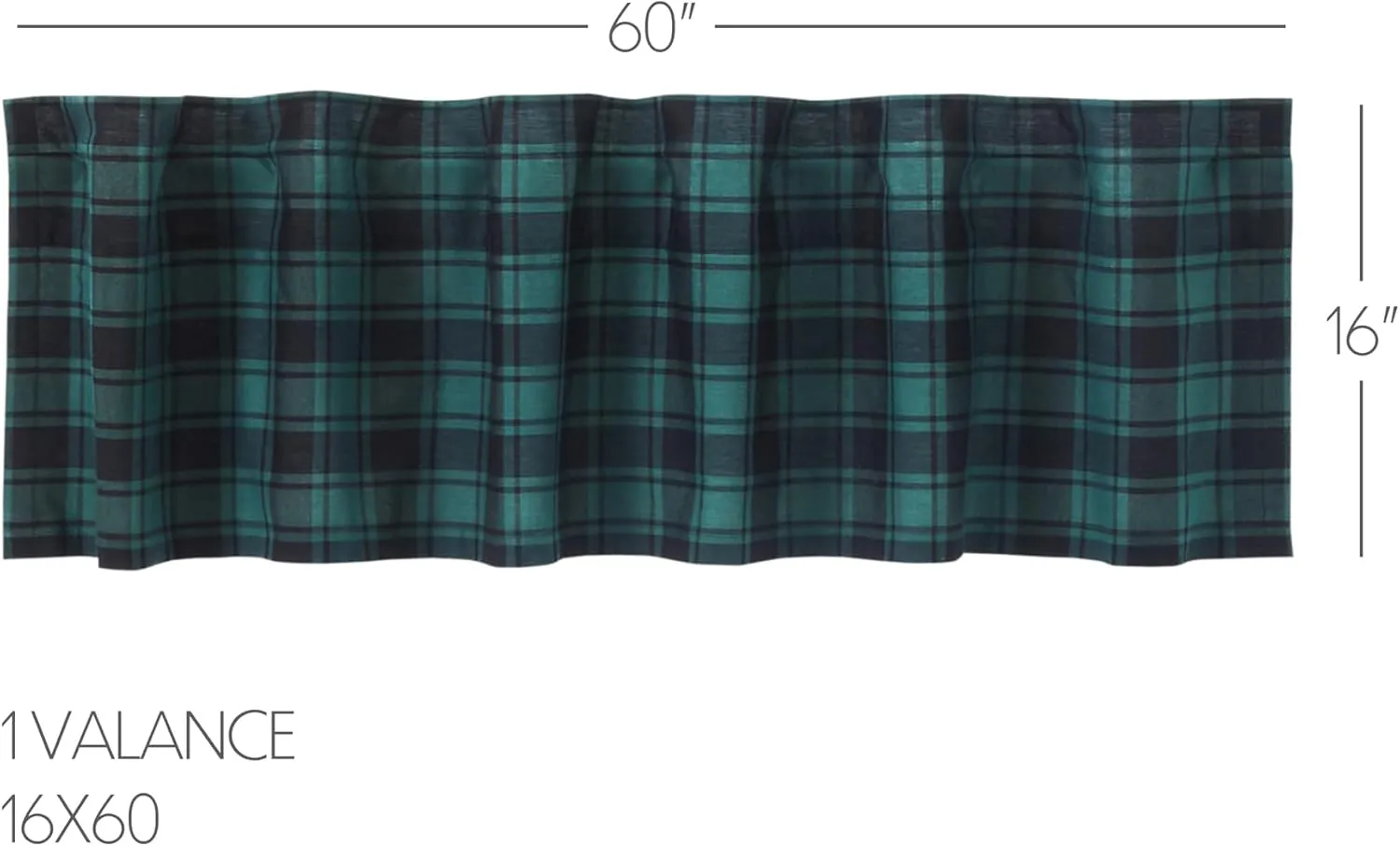 VHC Brands, Pine Grove Plaid Curtain Valance, Green, 16x90