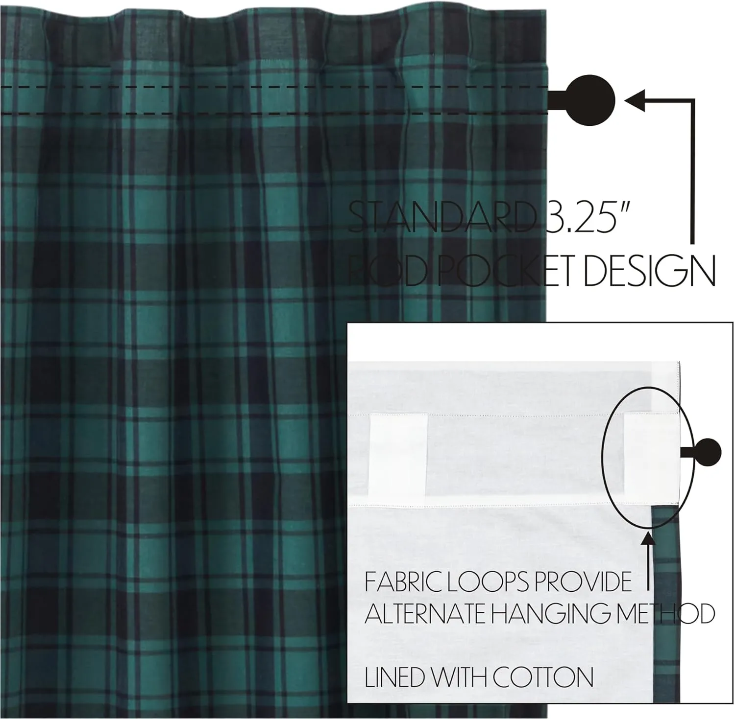 VHC Brands, Pine Grove Plaid Curtain Valance, Green, 16x90