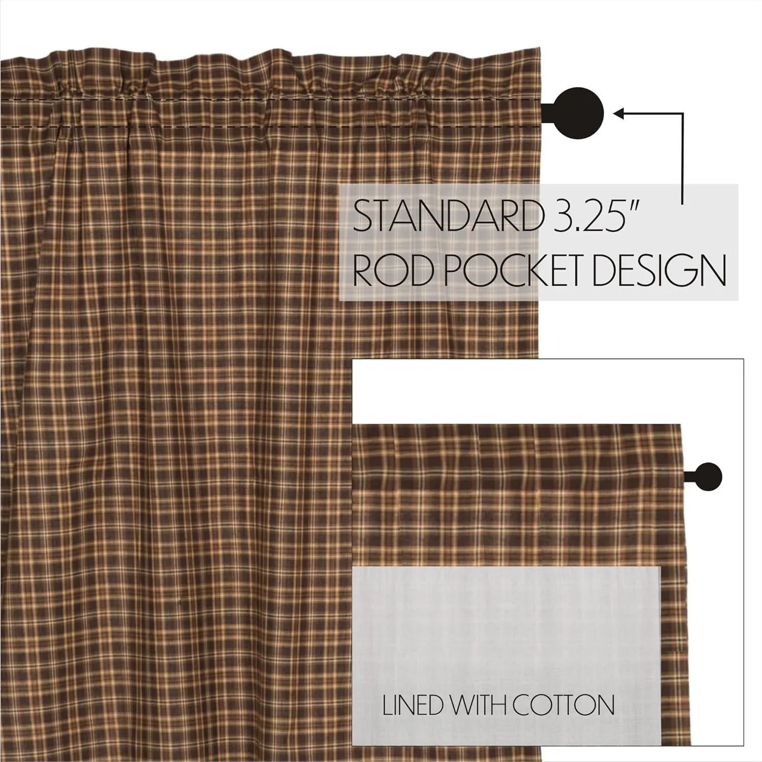 VHC Brands Prescott Plaid Cotton Rustic Kitchen Curtains Rod Pocket Drawstring Ties Bedding Accessory, Prairie Swag 36x36x18