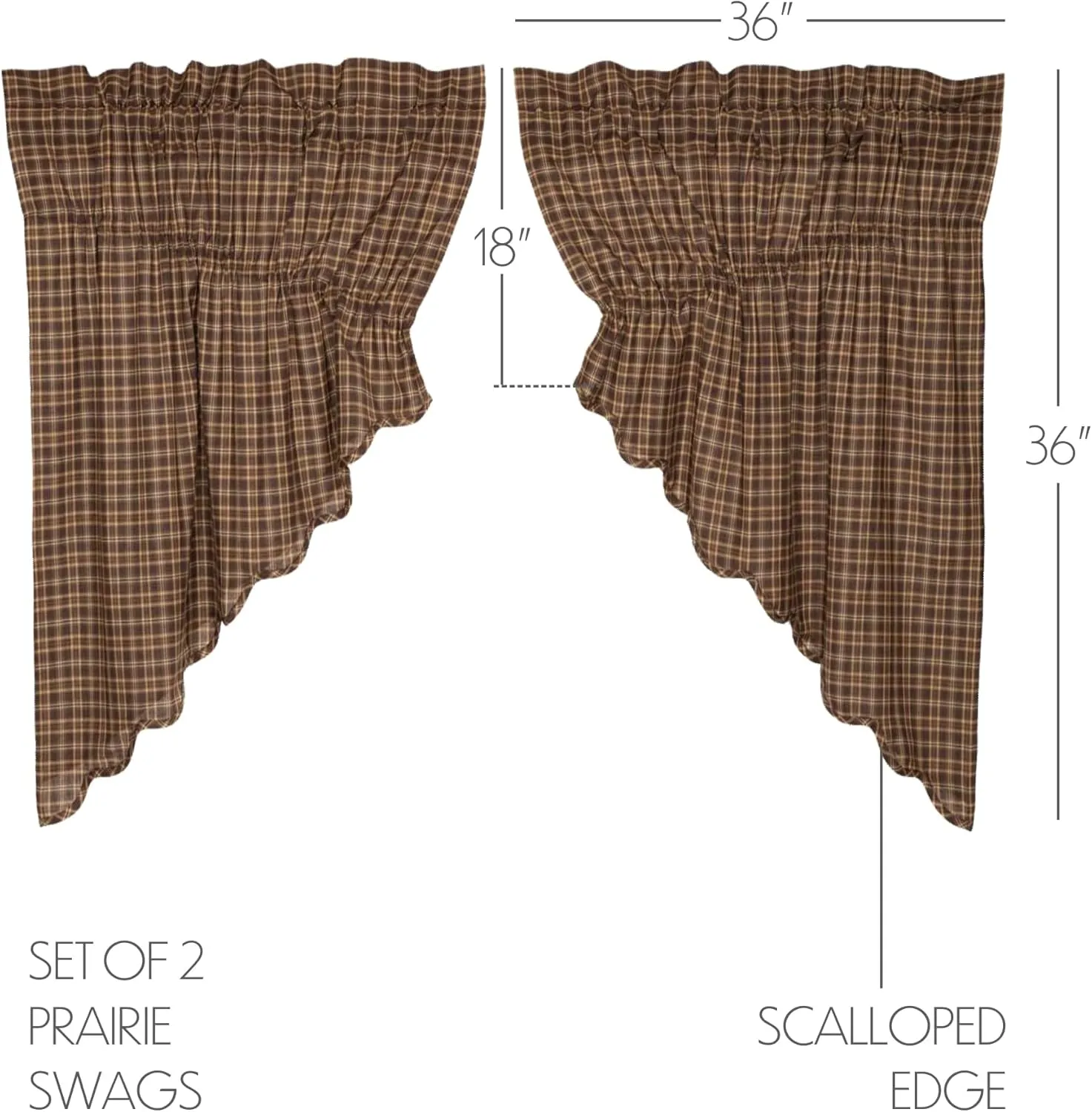 VHC Brands Prescott Plaid Cotton Rustic Kitchen Curtains Rod Pocket Drawstring Ties Bedding Accessory, Prairie Swag 36x36x18