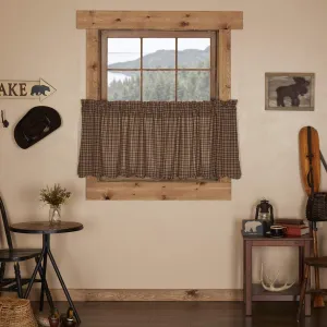VHC Brands Prescott Rustic 24"x36" Tier Pair Brown Rod Pocket Cotton Plaid Kitchen Window Curtains
