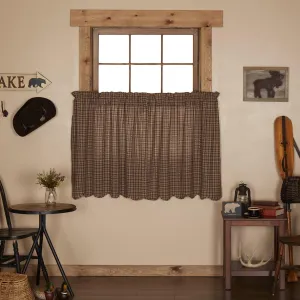 VHC Brands Prescott Rustic 36"x36" Tier Pair Brown Rod Pocket Cotton Plaid Kitchen Window Curtains