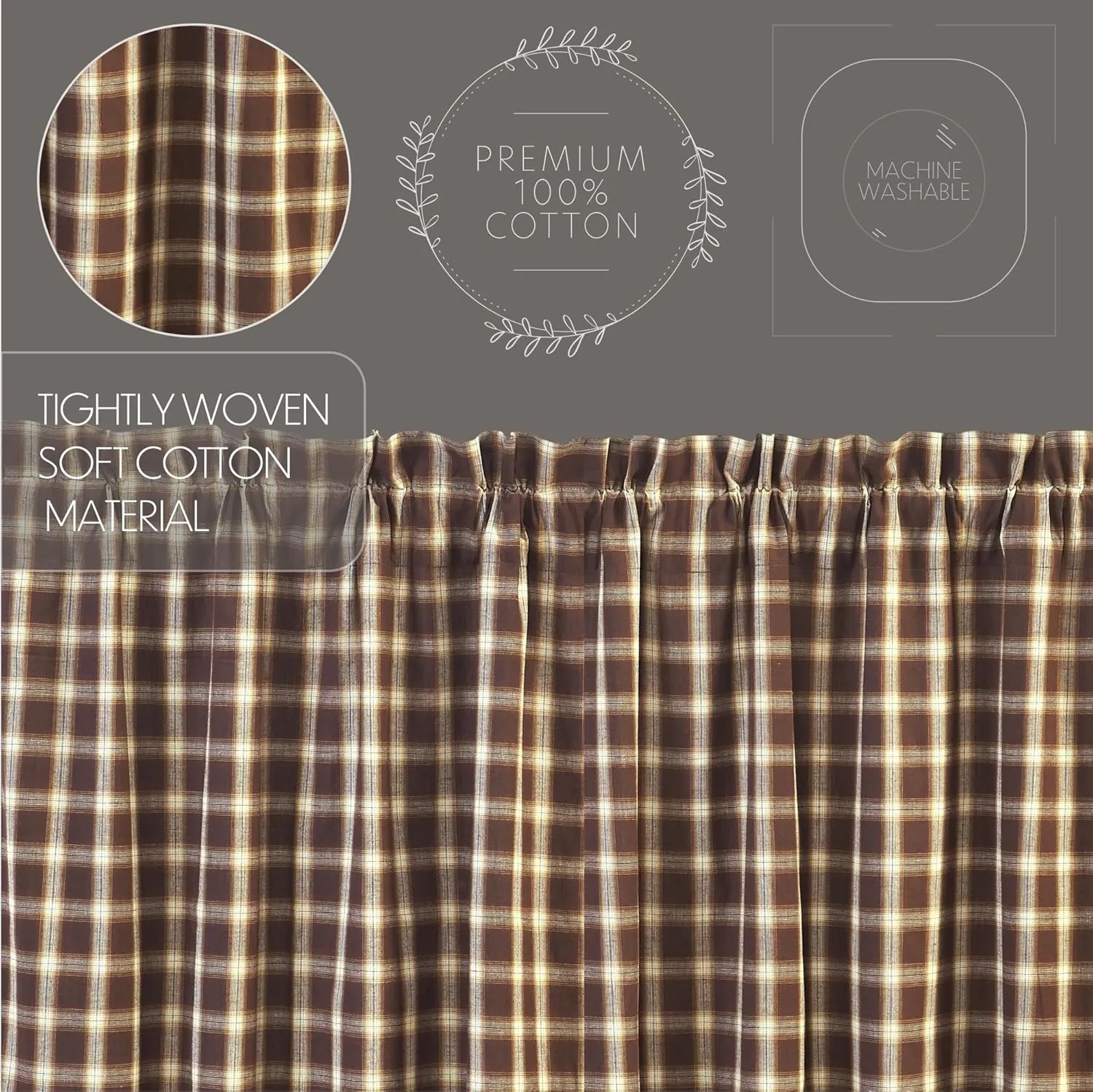 VHC Brands Rustic & Lodge Farmhouse Window Rory Short Curtain Panel Pair, 63x36, Chocolate Brown