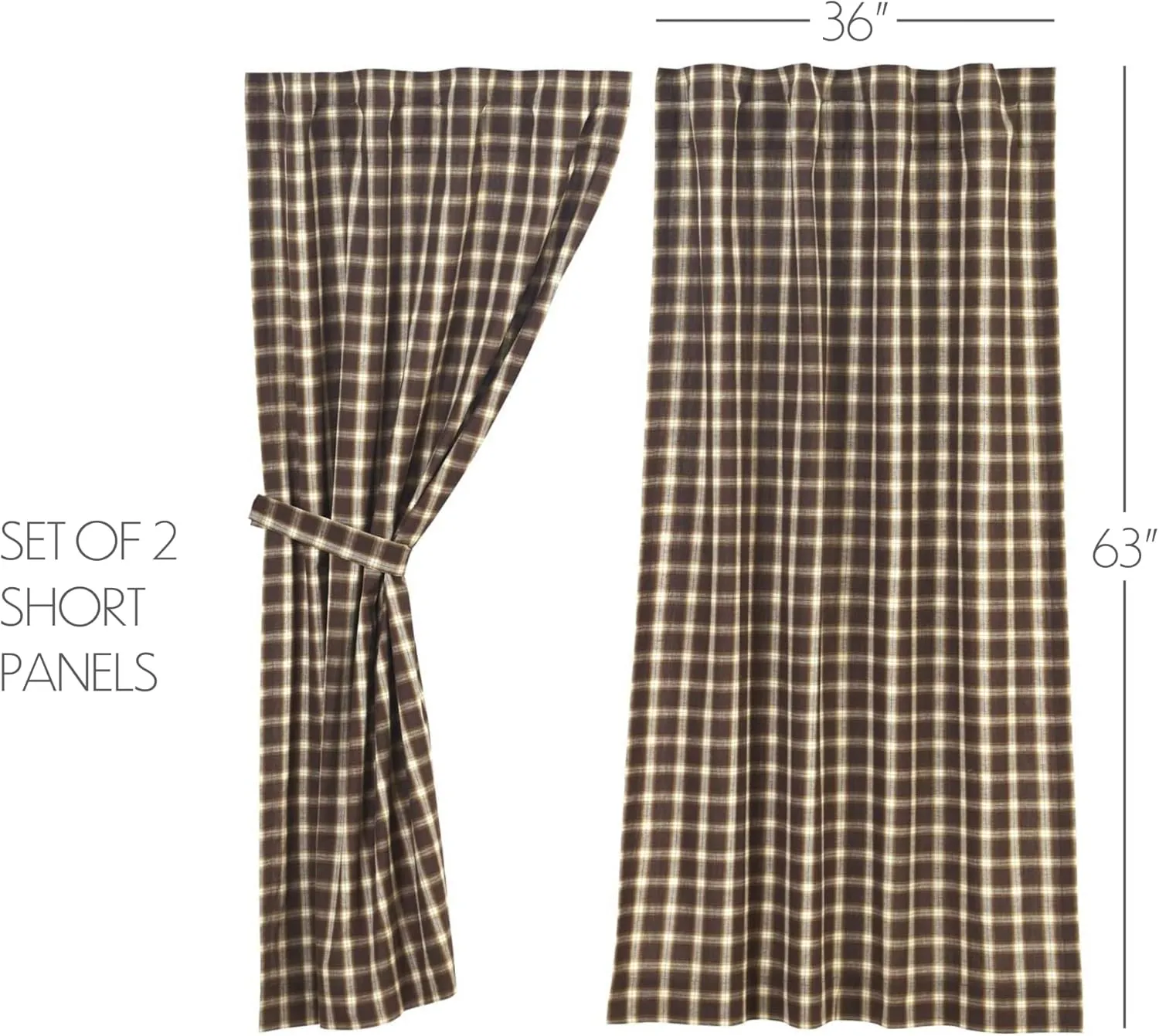 VHC Brands Rustic & Lodge Farmhouse Window Rory Short Curtain Panel Pair, 63x36, Chocolate Brown