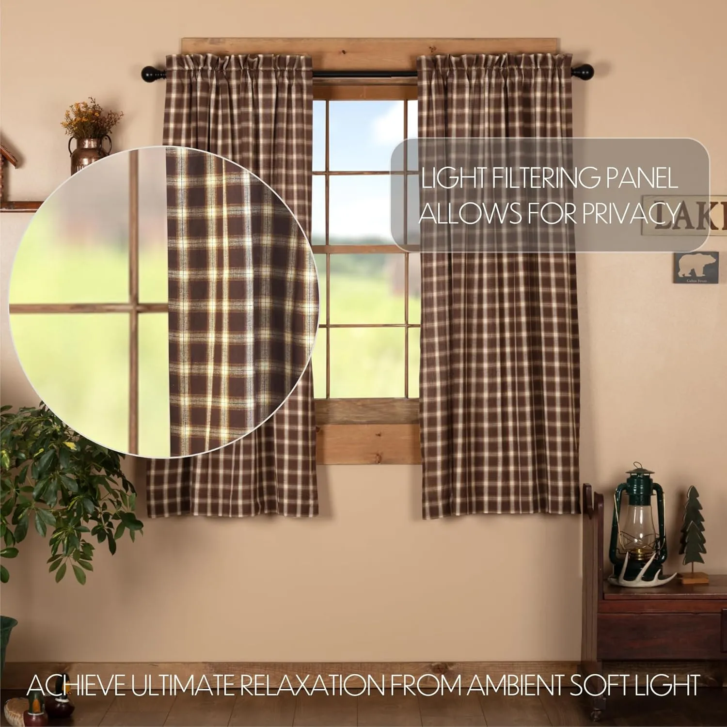 VHC Brands Rustic & Lodge Farmhouse Window Rory Short Curtain Panel Pair, 63x36, Chocolate Brown