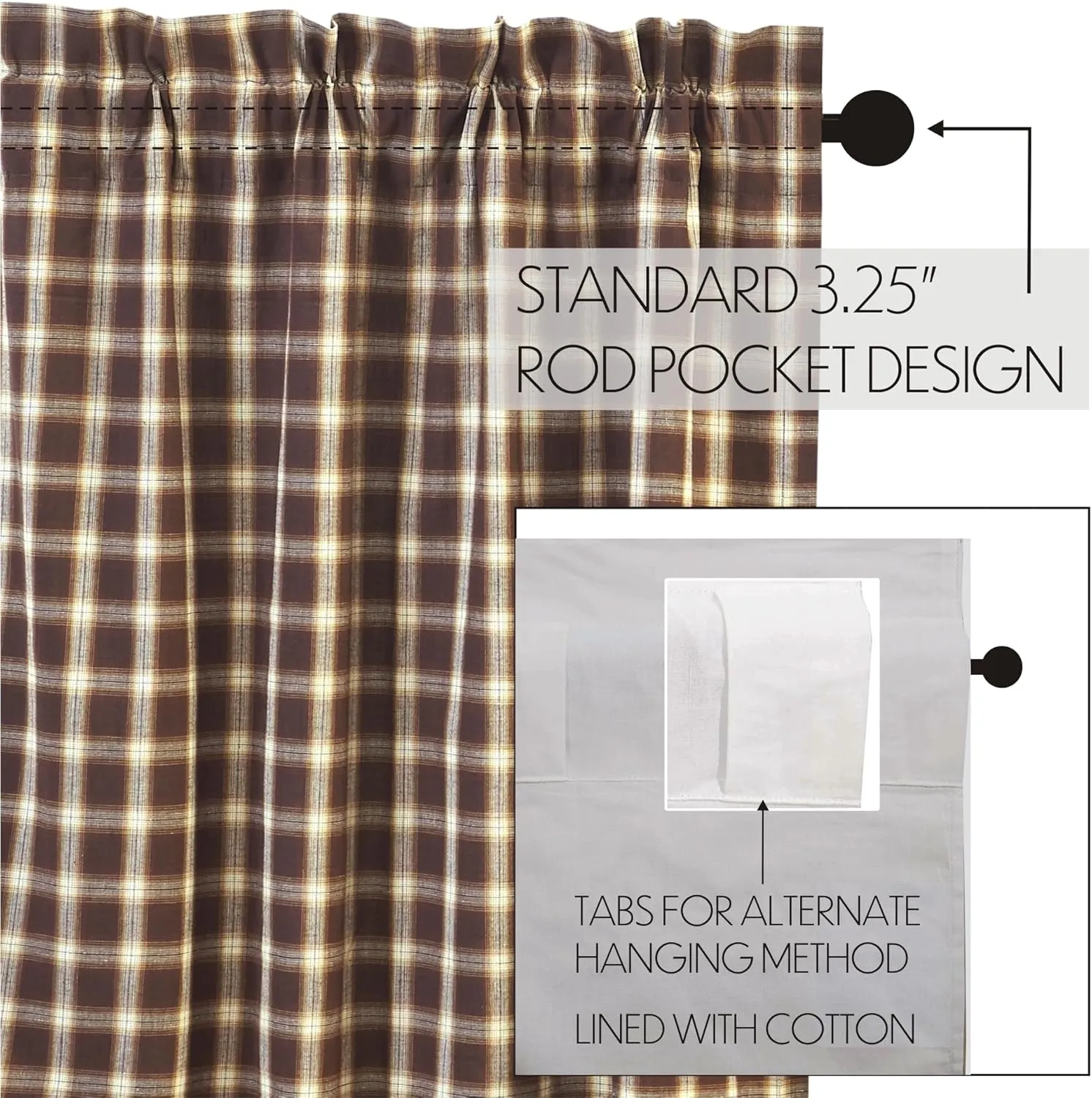 VHC Brands Rustic & Lodge Farmhouse Window Rory Short Curtain Panel Pair, 63x36, Chocolate Brown