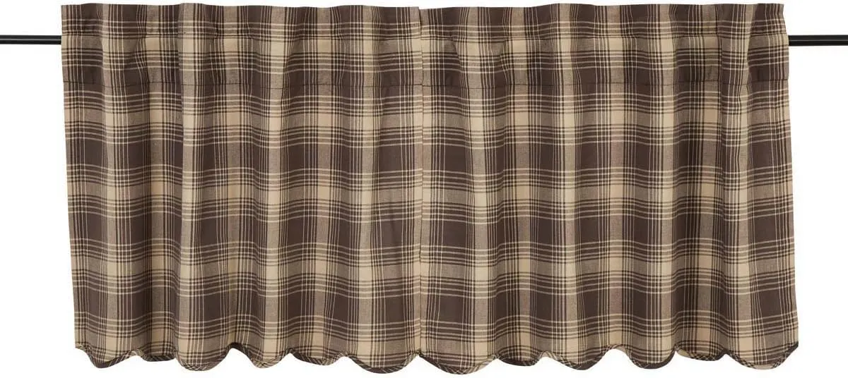 VHC Brands Rustic & Lodge Kitchen Window Curtains-Dawson Star Brown Scalloped Tier Pair, 24x36