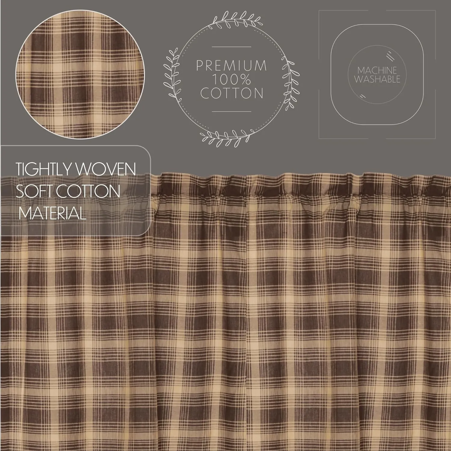 VHC Brands Rustic & Lodge Window Curtains - Dawson Star Brown Scalloped Curtain Panel Pair 84x40