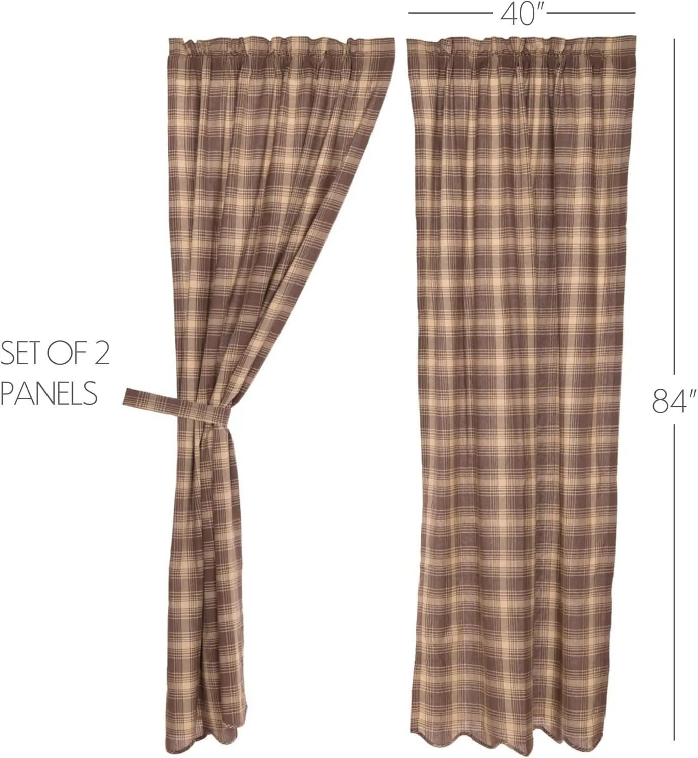VHC Brands Rustic & Lodge Window Curtains - Dawson Star Brown Scalloped Curtain Panel Pair 84x40