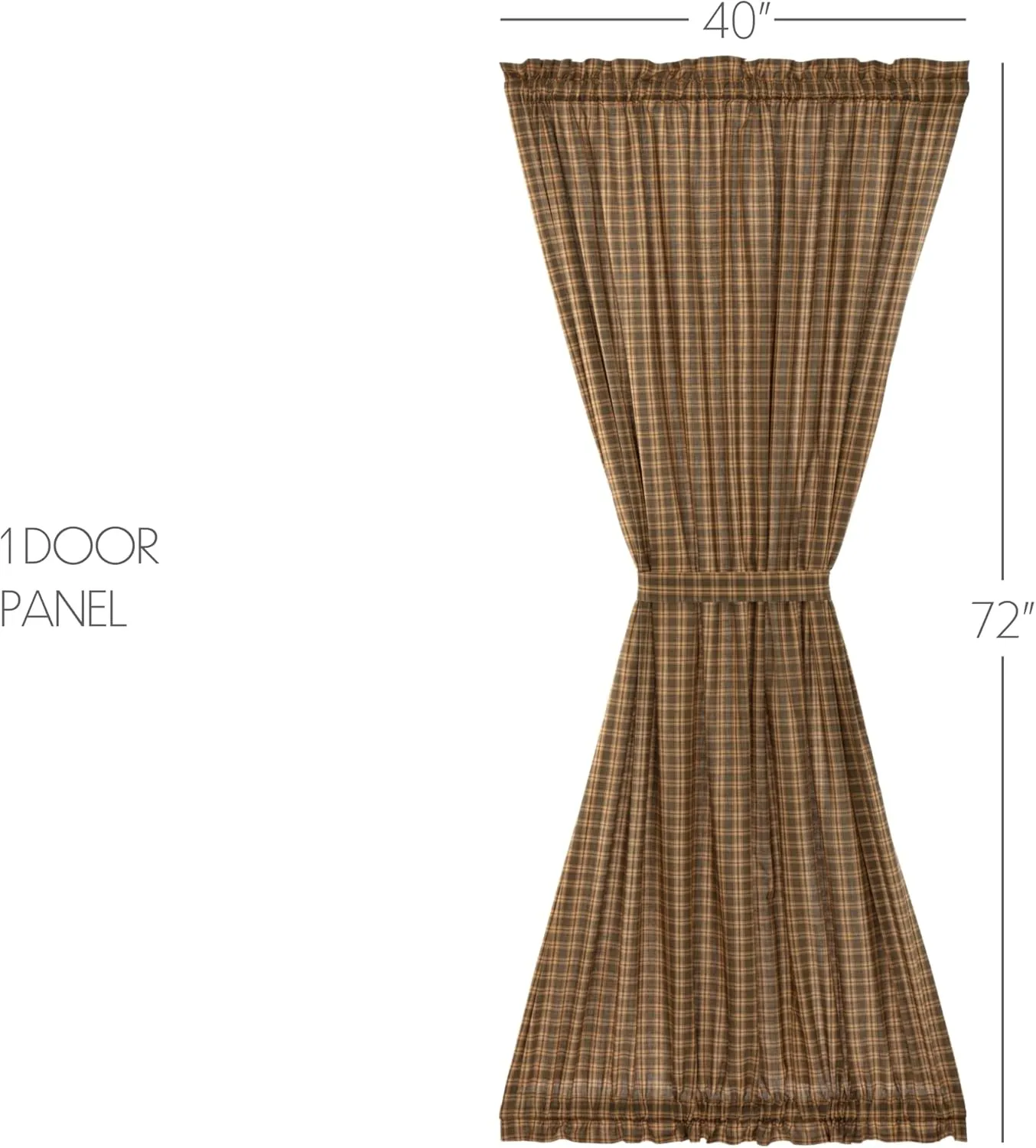 VHC Brands Rustic Cedar Green Plaid Cotton Ridge Curtains Rod Pocket Tie Back(s) Door Panel