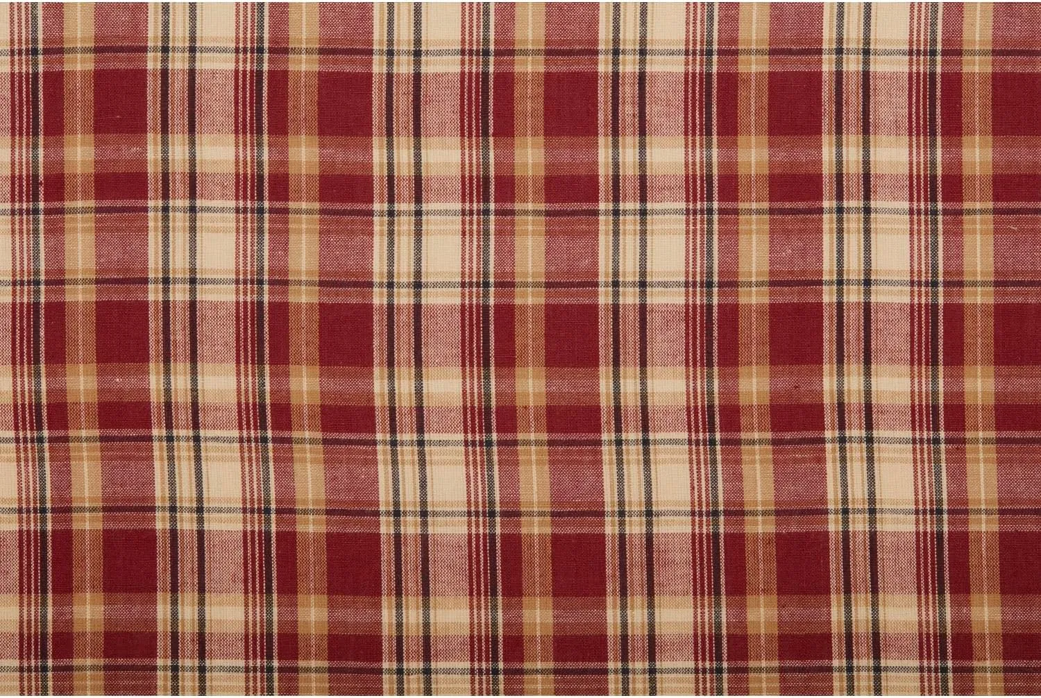 VHC Brands Rustic Thanksgiving Kitchen Beckham Plaid Rod Pocket Cotton Hanging Loops 16x60 Curtain, Valance, Rust Red