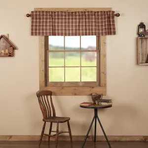 VHC Brands Rustic Thanksgiving Kitchen Beckham Plaid Rod Pocket Cotton Hanging Loops 16x60 Curtain, Valance, Rust Red
