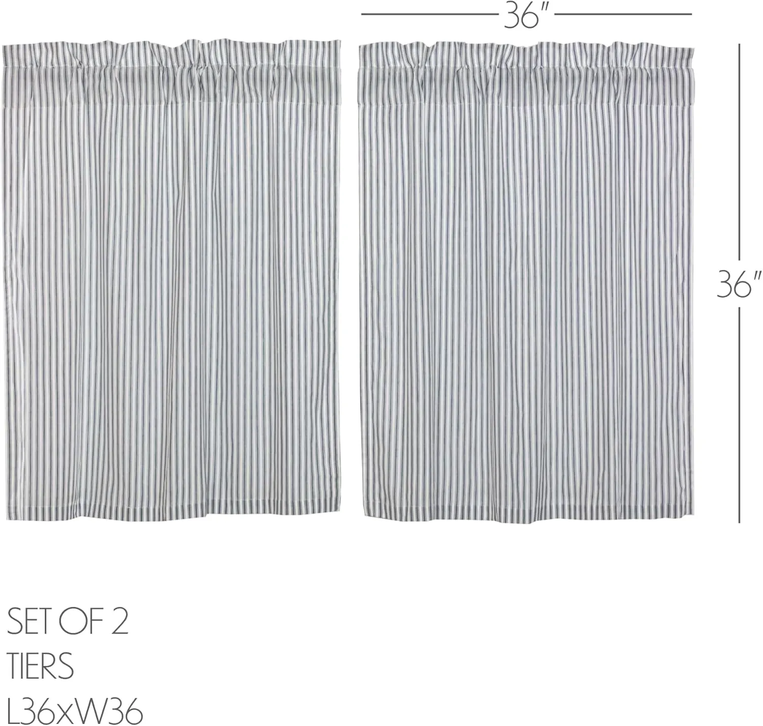 VHC Brands Sawyer Mill Blue Window Tier Set Country Kitchen Curtains Farmhouse Cafe Style Striped Pattern 36x36
