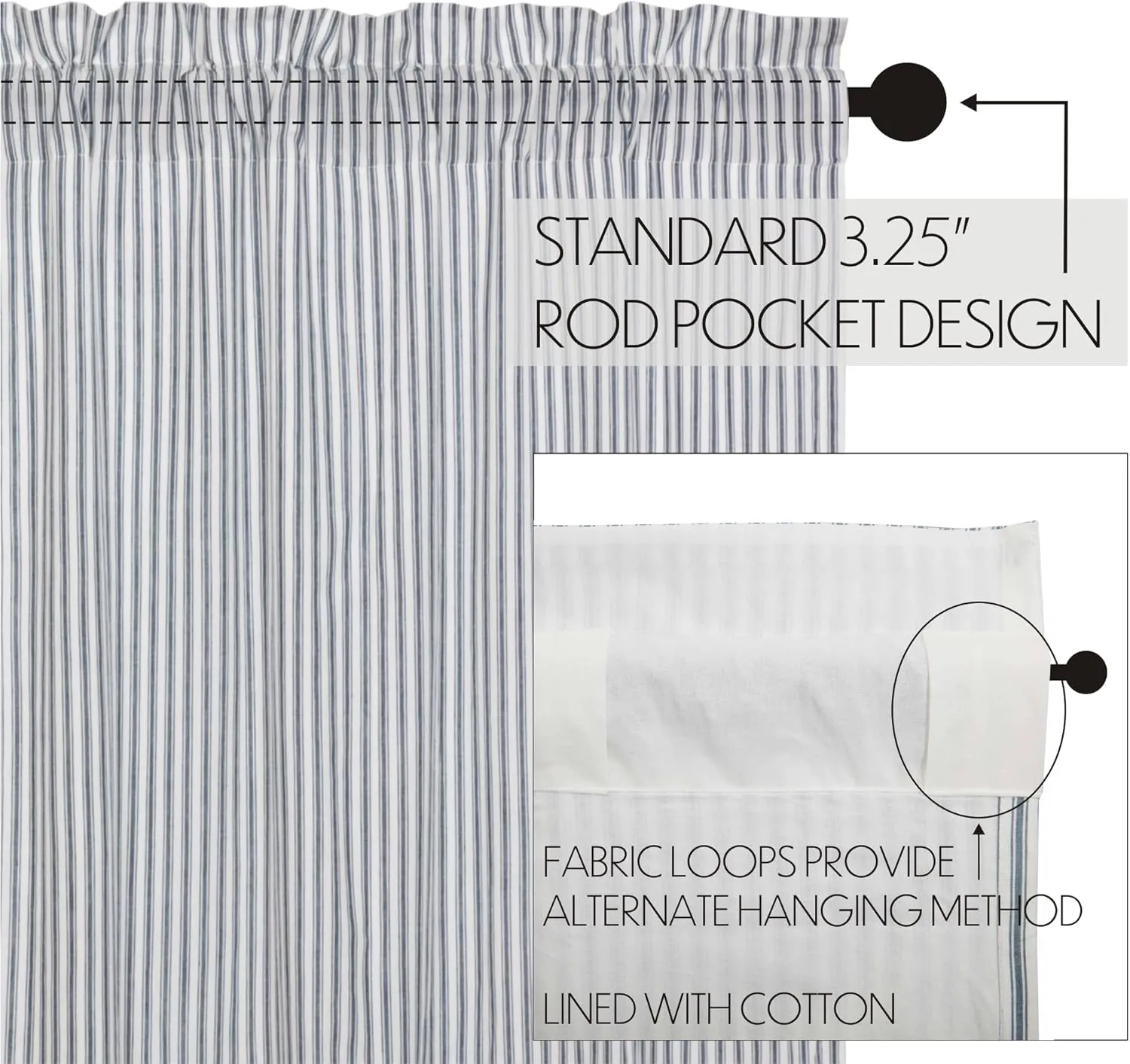 VHC Brands Sawyer Mill Blue Window Tier Set Country Kitchen Curtains Farmhouse Cafe Style Striped Pattern 36x36