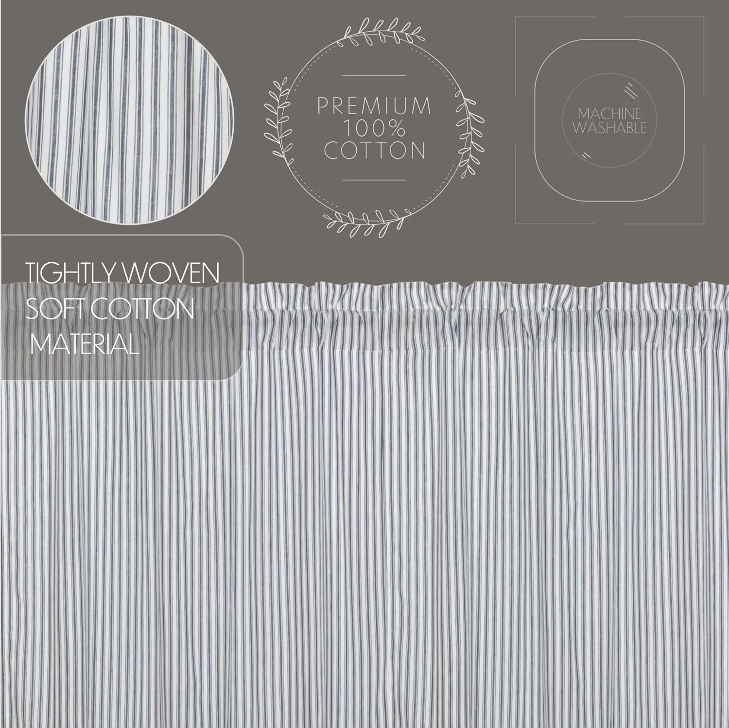 VHC Brands Sawyer Mill Blue Window Tier Set Country Kitchen Curtains Farmhouse Cafe Style Striped Pattern 36x36
