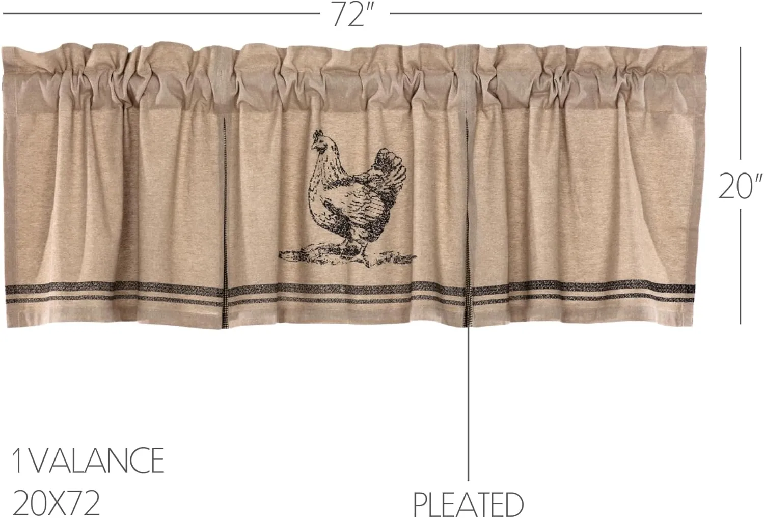 VHC Brands Sawyer Mill Charcoal Valance Curtain Farmhouse Country Chicken Cotton Gray and Tan for Kitchen Window 20x72