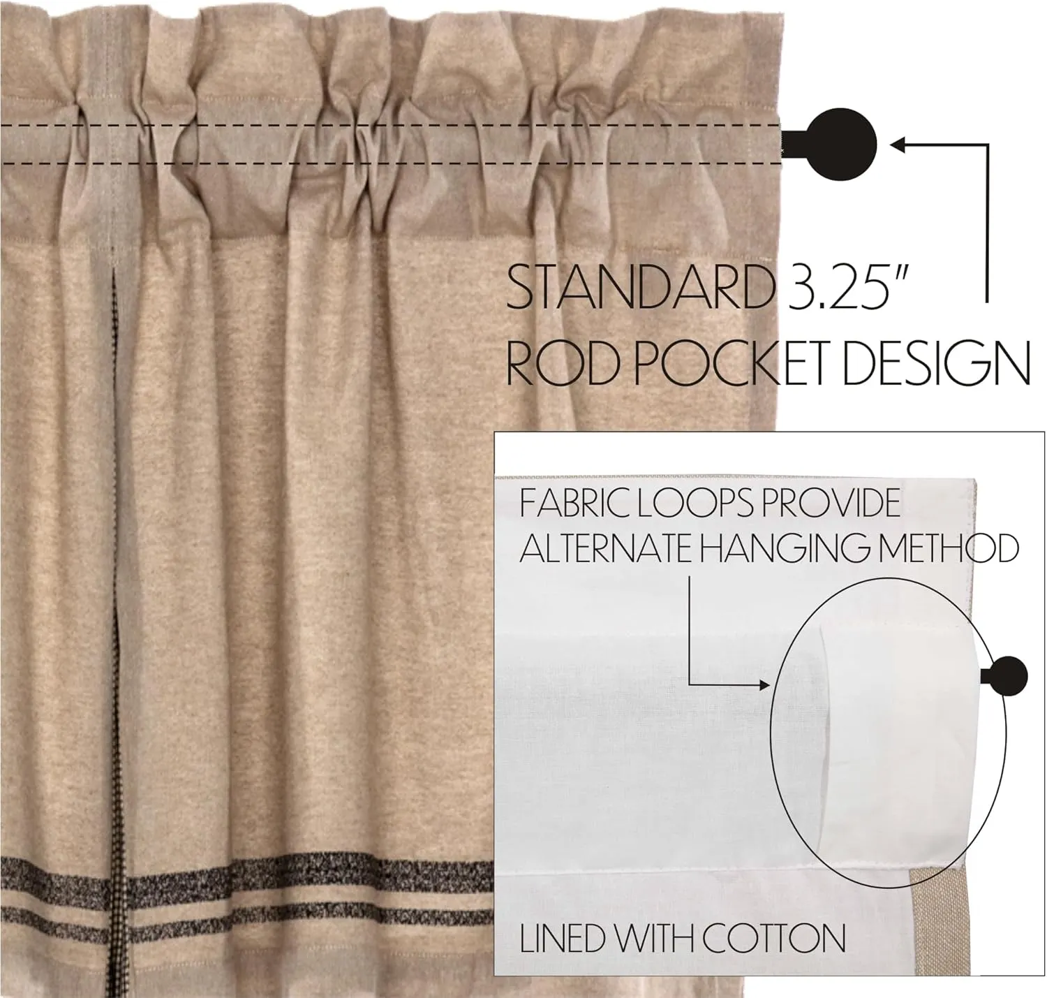 VHC Brands Sawyer Mill Charcoal Valance Curtain Farmhouse Country Chicken Cotton Gray and Tan for Kitchen Window 20x72