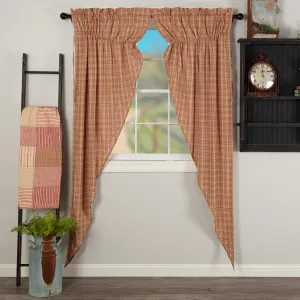 VHC Brands Sawyer Mill Plaid Cotton Farmhouse Bedroom Curtains Rod Pocket Drawstring Ties Prairie Panel Pair 84 Inches Long, Red