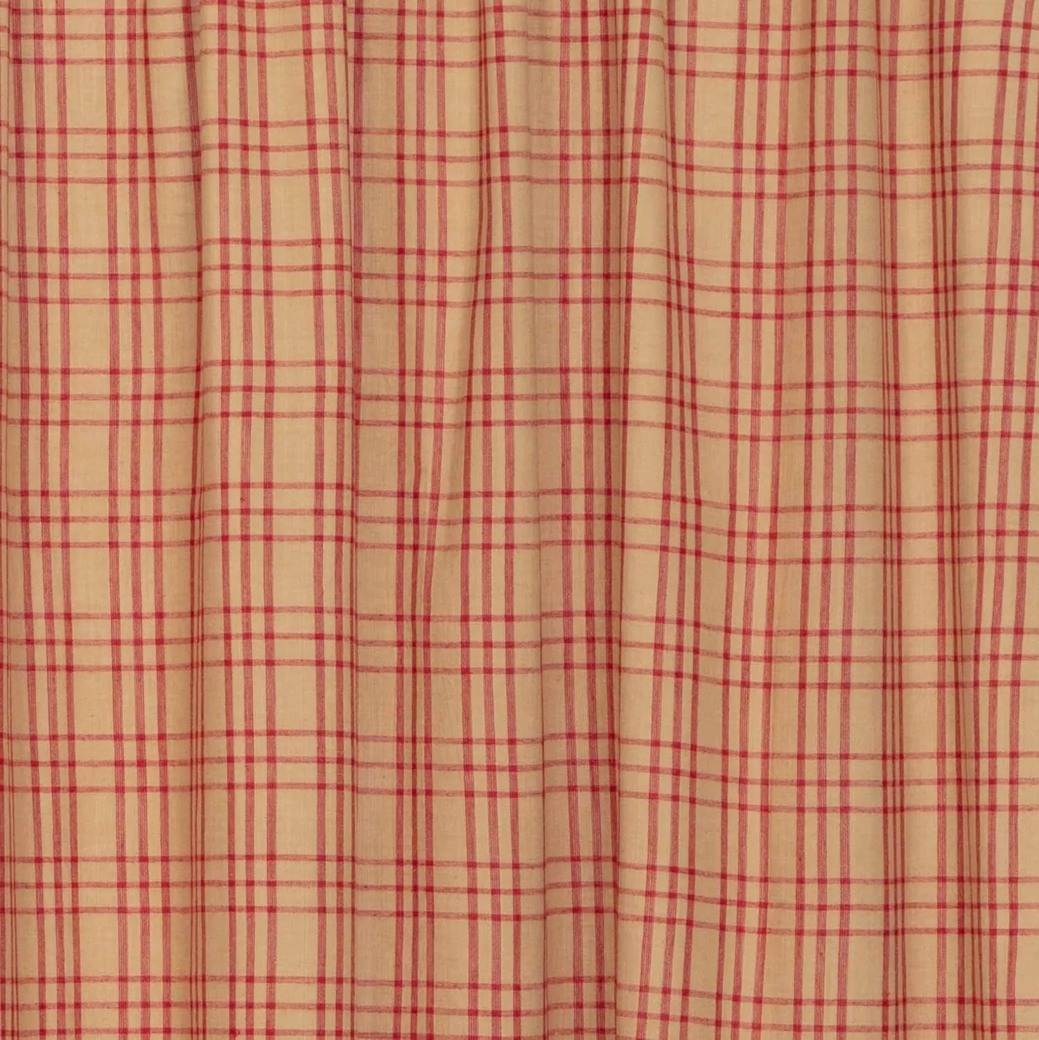 VHC Brands Sawyer Mill Plaid Cotton Farmhouse Bedroom Curtains Rod Pocket Drawstring Ties Prairie Panel Pair 84 Inches Long, Red