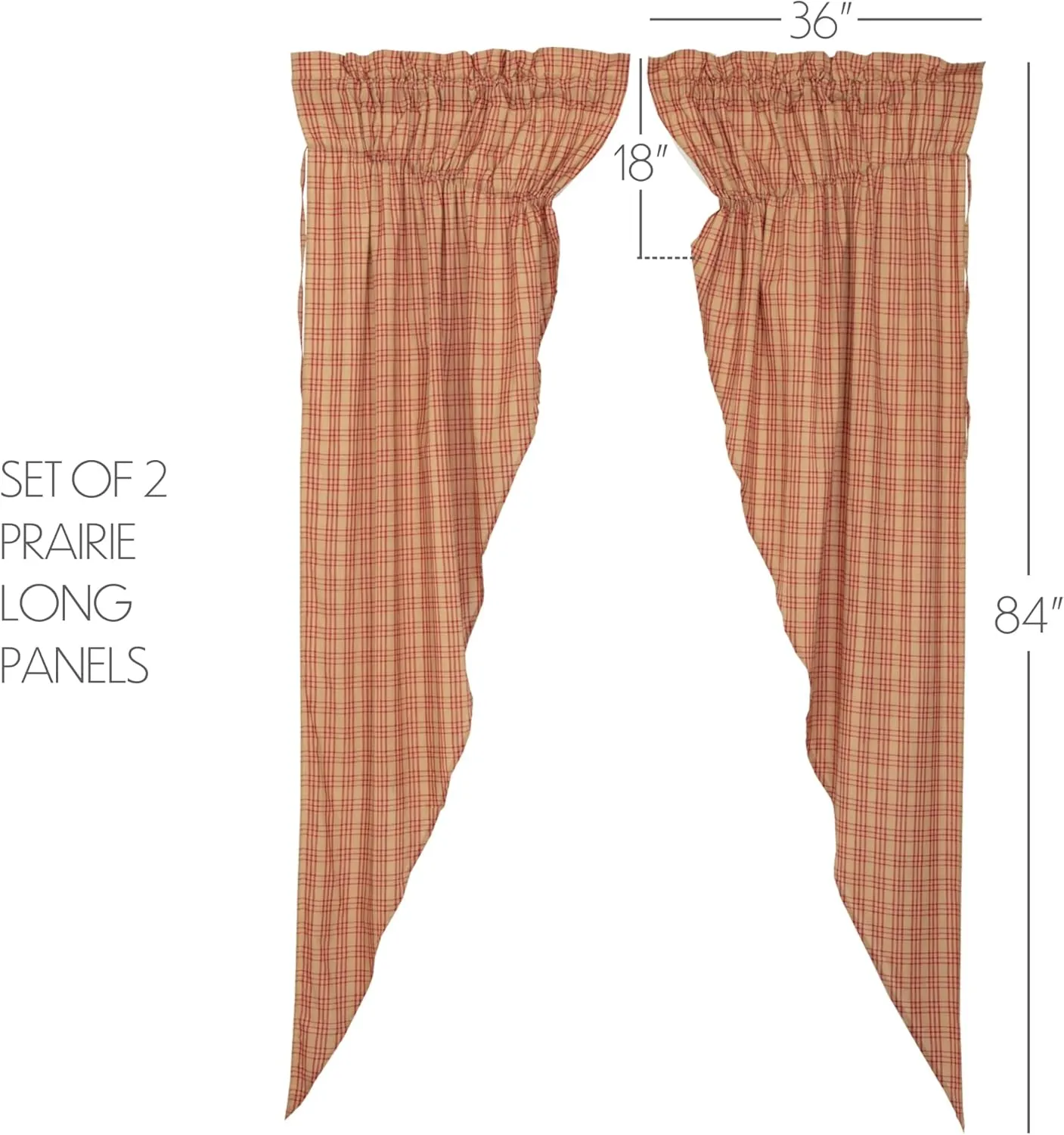 VHC Brands Sawyer Mill Plaid Cotton Farmhouse Bedroom Curtains Rod Pocket Drawstring Ties Prairie Panel Pair 84 Inches Long, Red