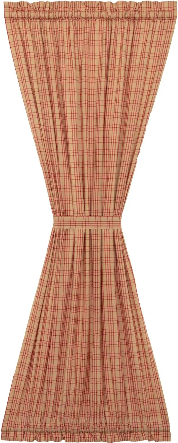 VHC Brands Sawyer Mill Plaid Cotton Farmhouse Curtains Rod Pocket Tie Back(s) 72 Inches Length Door Panel, Red