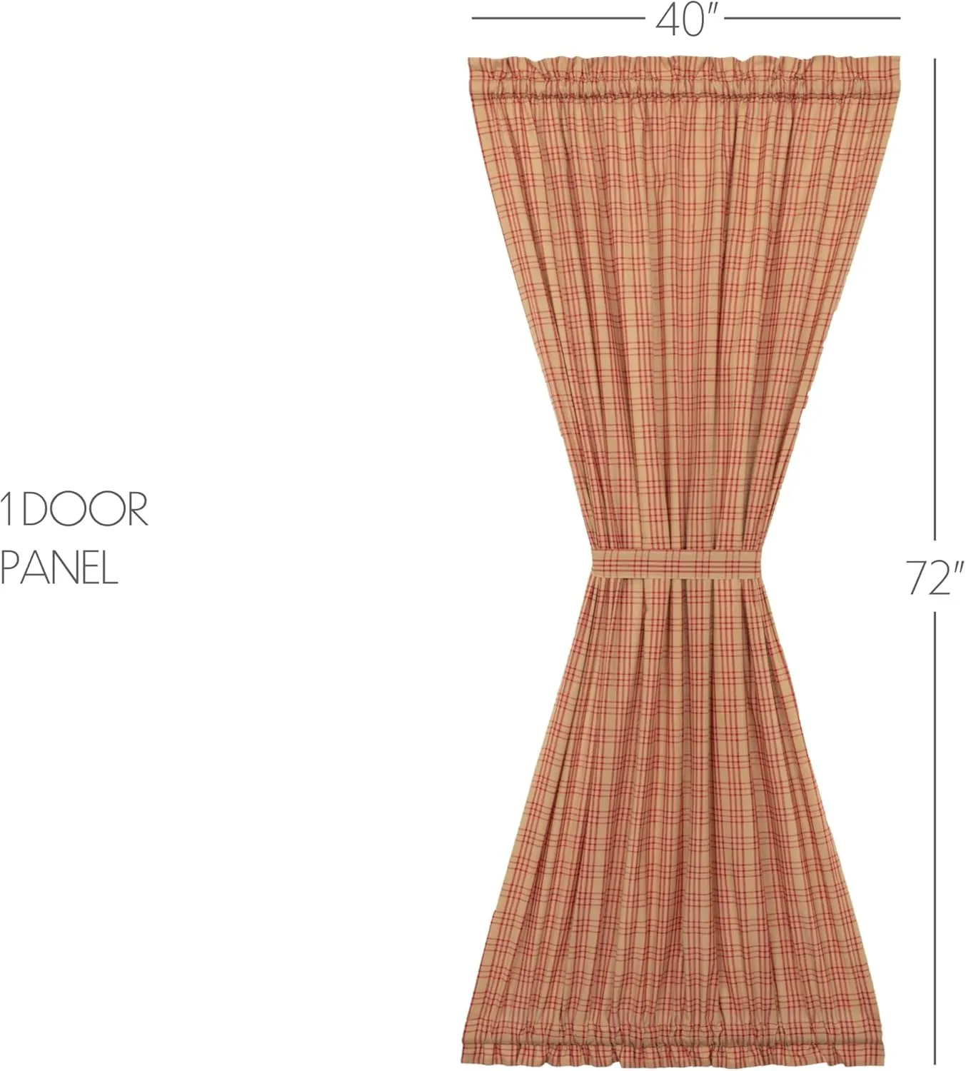 VHC Brands Sawyer Mill Plaid Cotton Farmhouse Curtains Rod Pocket Tie Back(s) 72 Inches Length Door Panel, Red