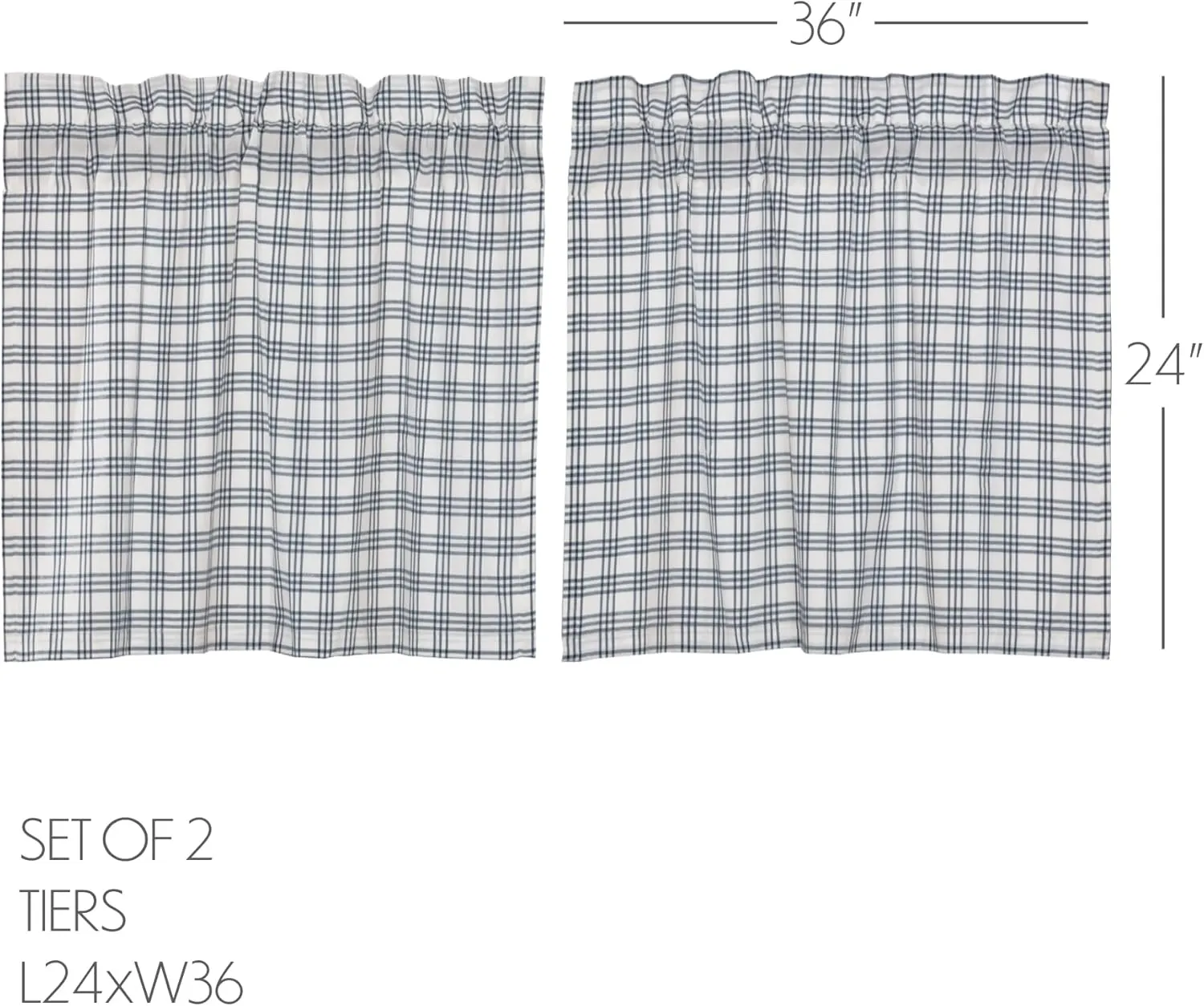 VHC Brands Sawyer Mill Plaid Cotton Farmhouse Kitchen Curtains Rod Pocket Hanging Loops 24 Inches Long Tier Pair, Blue
