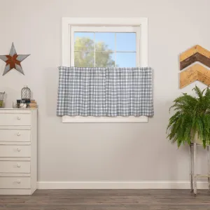 VHC Brands Sawyer Mill Plaid Cotton Farmhouse Kitchen Curtains Rod Pocket Hanging Loops 24 Inches Long Tier Pair, Blue