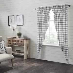 VHC Brands Sawyer Mill Plaid Farmhouse Prairie Panel Pair, Black & White, Set of 2 Panels, 84 Inches Long
