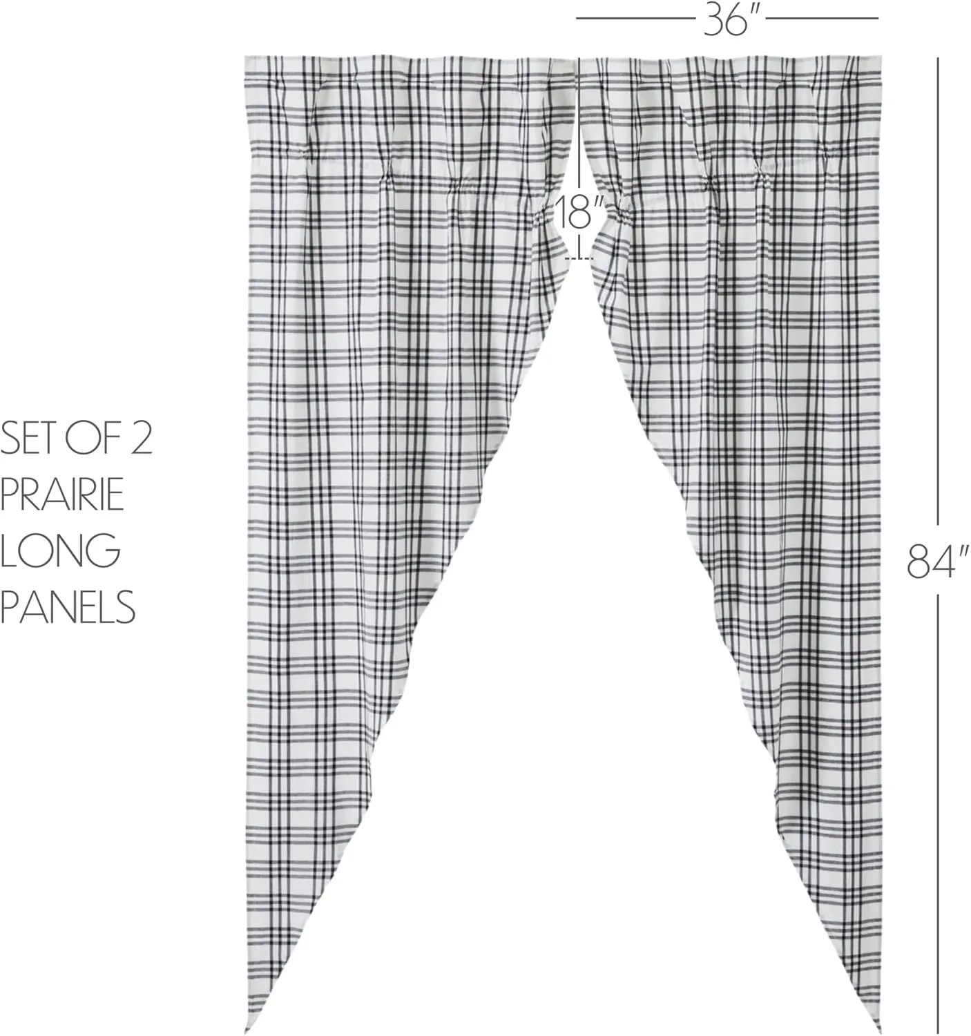 VHC Brands Sawyer Mill Plaid Farmhouse Prairie Panel Pair, Black & White, Set of 2 Panels, 84 Inches Long
